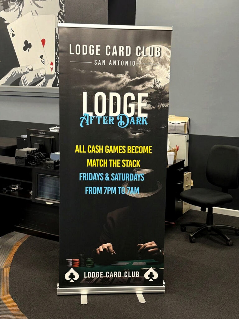 E and E Print popup banner design for Lodge Card Club
